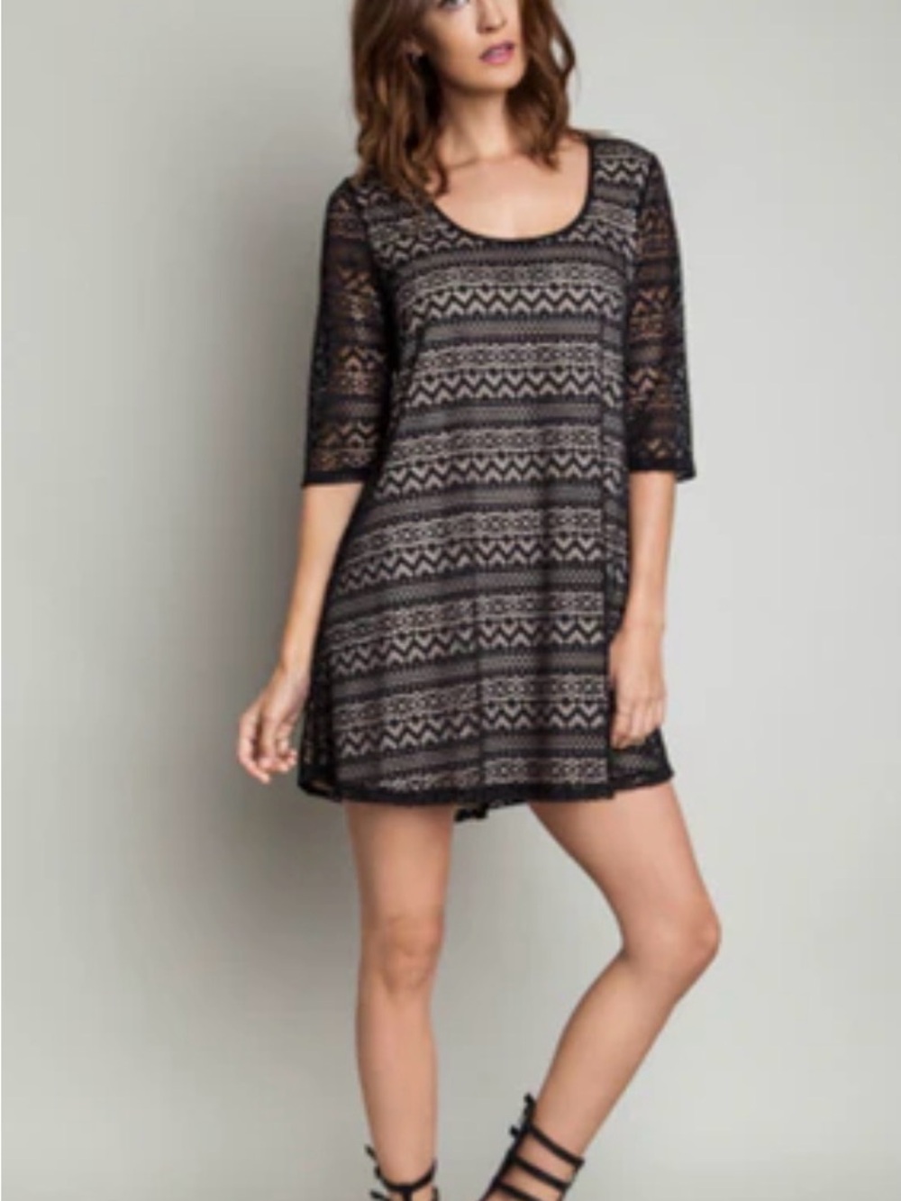 Umgee Black Lace Dress with Nude lining - Women's S